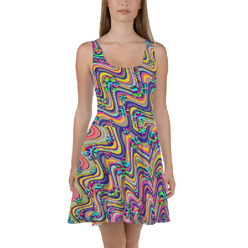 YEAR-End Clearance Wavy Daisy Skater Dress