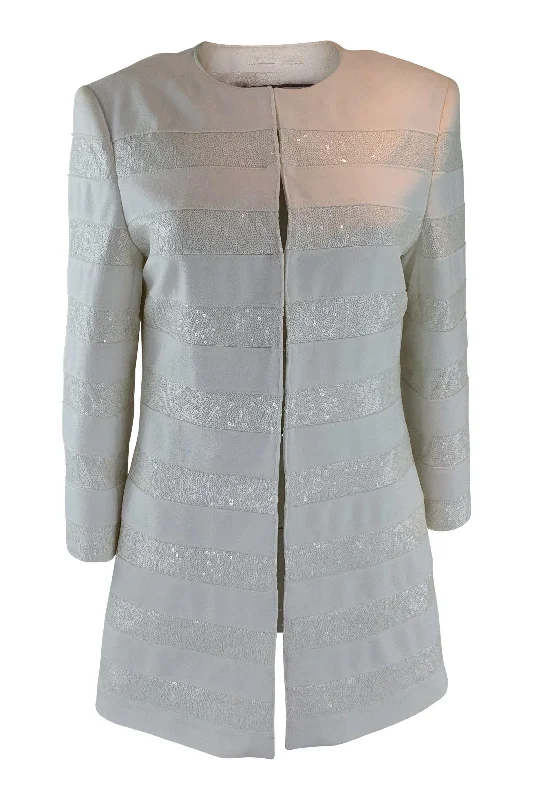 Weekend Deal BASLER Women's 3/4 Length White Striped Long Coat (UK 12)