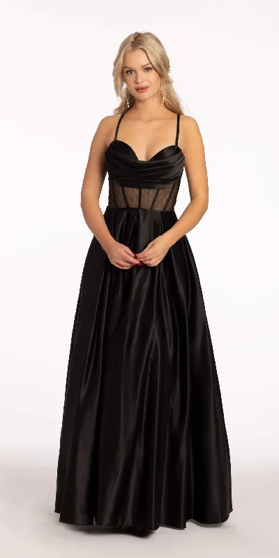 Factory Direct Sale Satin Drape Sheer Corset Ballgown with Pockets