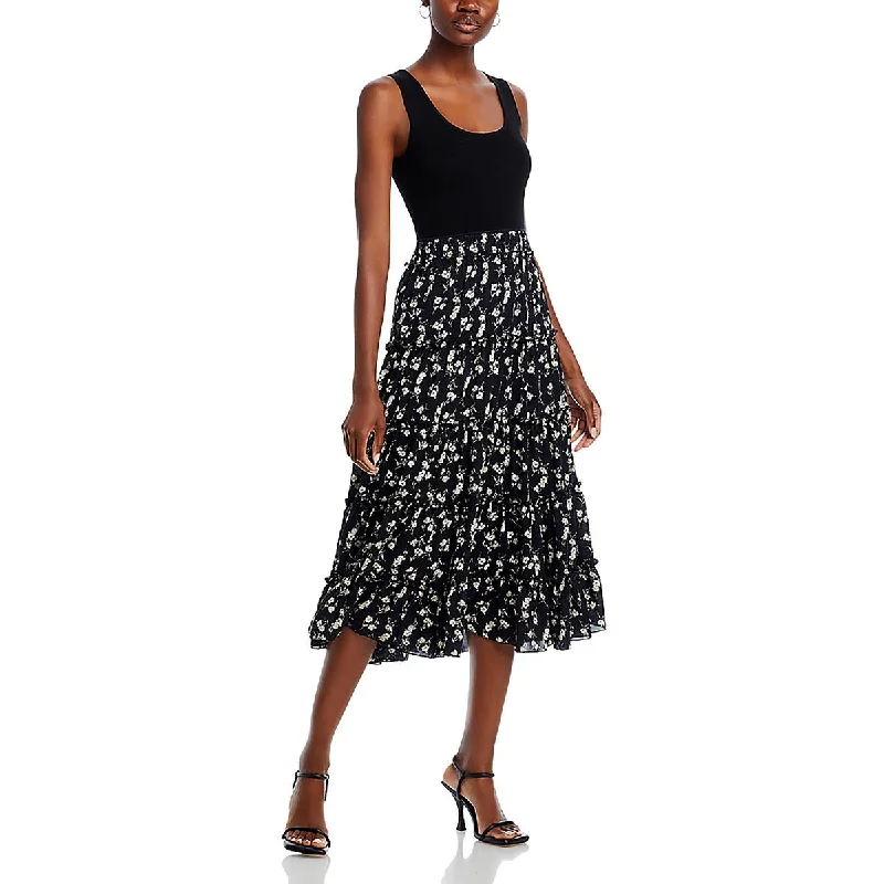 Big Discounts T Tahari Womens Floral Print Ruffled Fit & Flare Dress