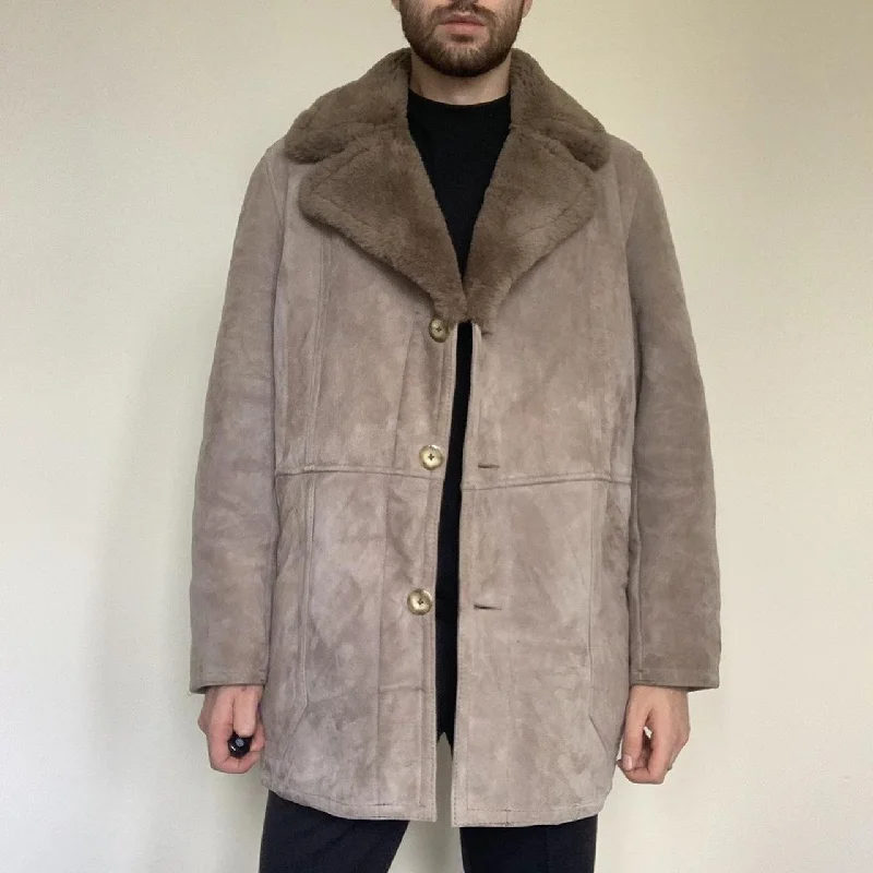 New Arrival Men's Dove Grey Classic Sheepskin Coat - Large
