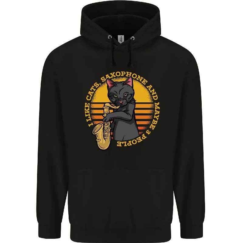Mega Sale I Like Cats Saxophones & Maybe 3 People Mens 80% Cotton Hoodie