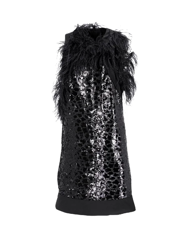 Big Savings Boss Sequined Sleeveless Dress in Black Viscose