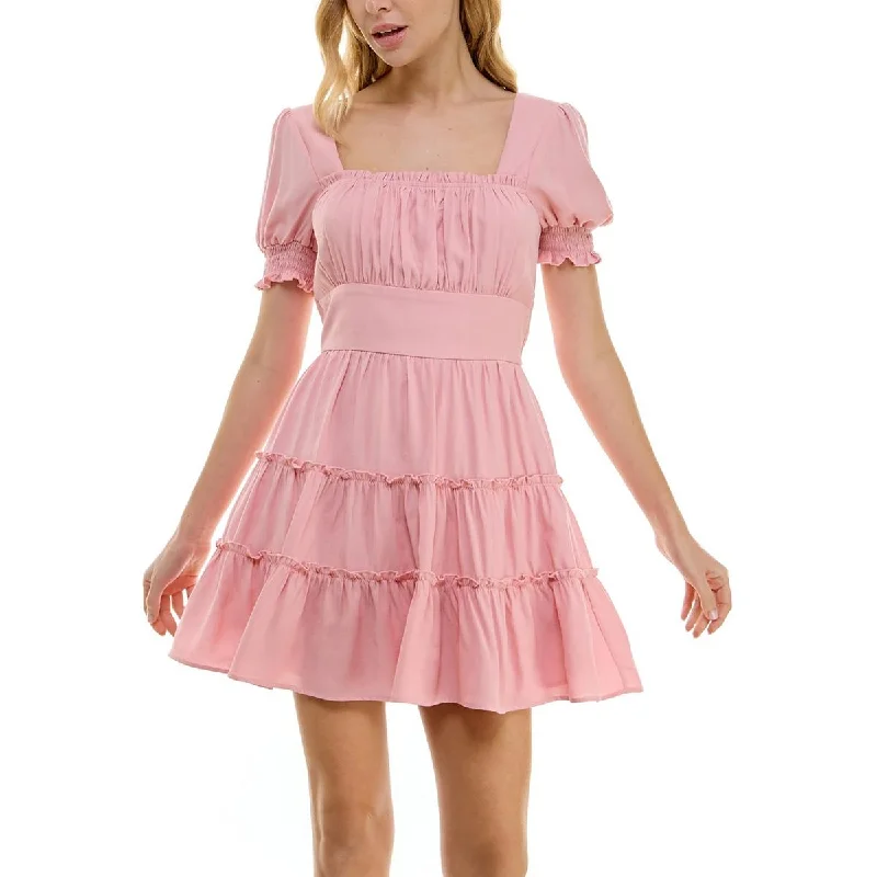 One-DAY Sale Trixxi Womens Juniors Tiered Square Neck Fit & Flare Dress