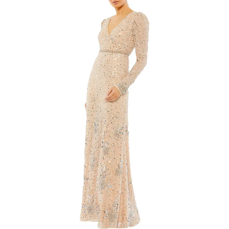 Midnight Madness Mac Duggal Womens Chiffon Embellished Evening Dress
