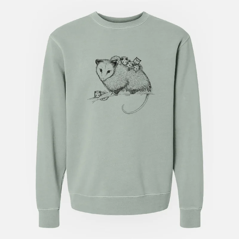 Price Cut Mama Opossum with Babies - Unisex Pigment Dyed Crew Sweatshirt