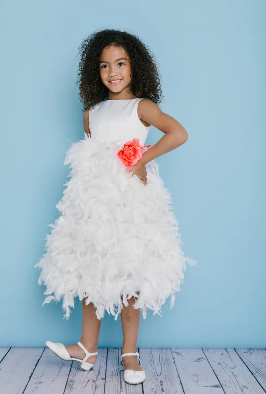 Inventory Reduction Rosebuds 5120 Size 6 White Feather Skirt tea length skirt flower girl dress formal