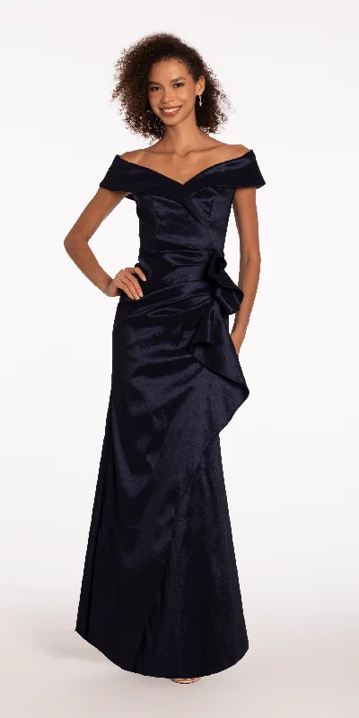 Savings Bonanza Taffeta Cuff Off the Shoulder Column Dress with Side Slit