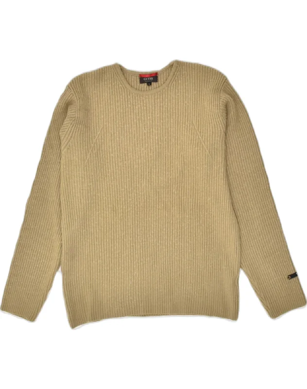 Bargain Bin GUESS Womens Boat Neck Jumper Sweater UK 16 Large Beige Wool