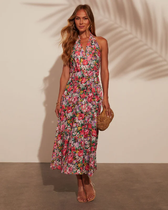 Deal of the Week Saskia Halter Tie Waist Floral Midi Dress