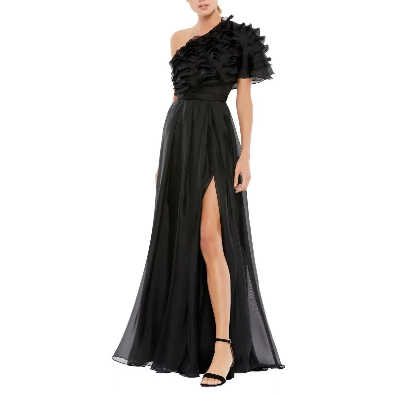 Final Sale Ieena for Mac Duggal Womens Chiffon One Shoulder Evening Dress