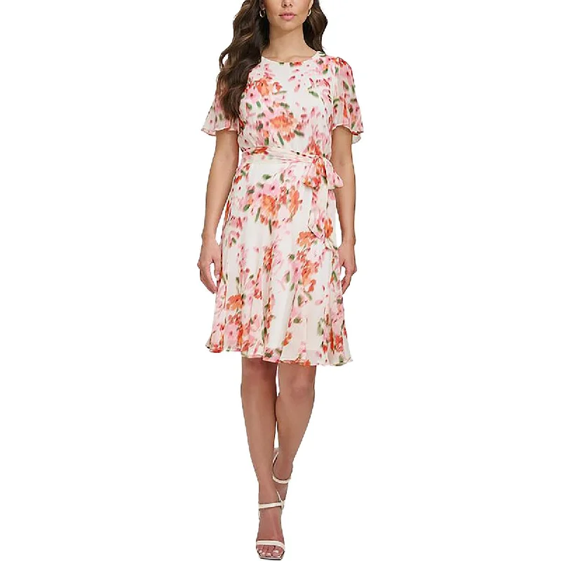 Instant Discount DKNY Womens Petites Chiffon Floral Cocktail And Party Dress