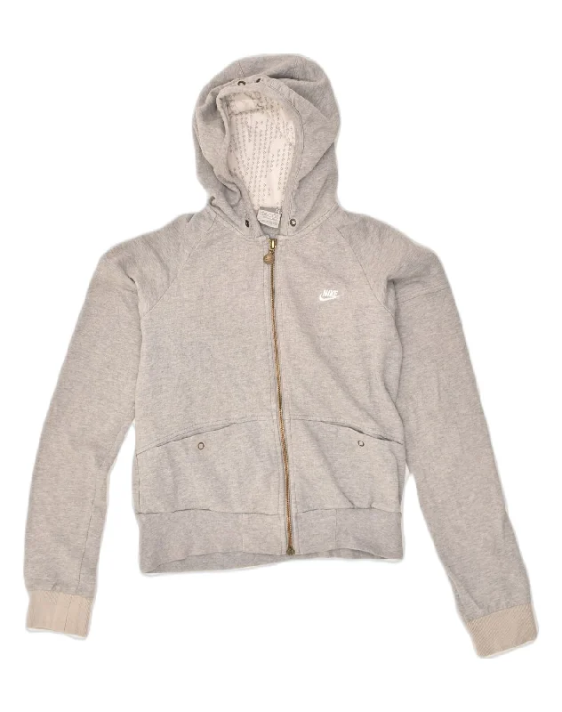 Inventory Reduction NIKE Womens Zip Hoodie Sweater UK 10/12 Medium Grey Cotton