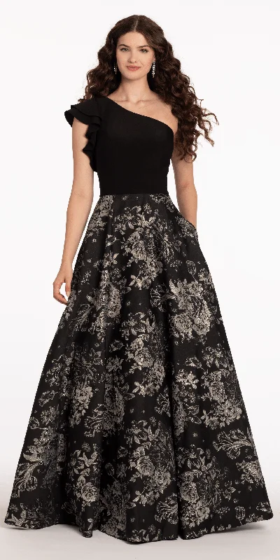 Fantastic Deals One Shoulder Jacquard A Line Dress with Pockets