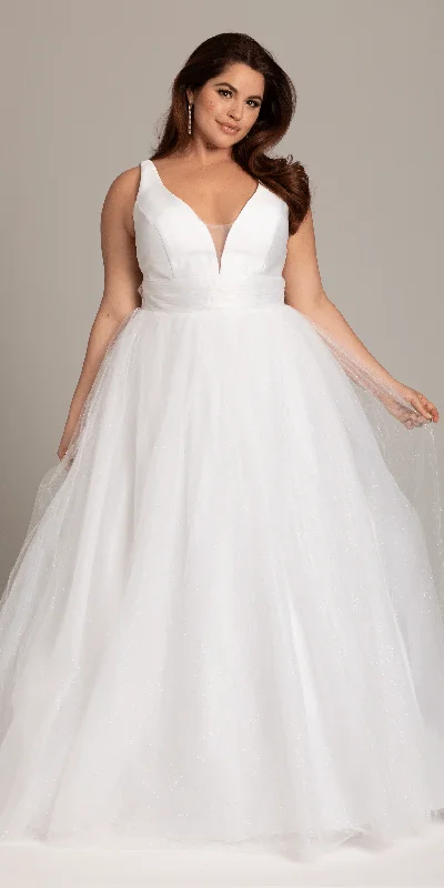 Limited Time Plunging Mikado Glitter Ballgown with Bow Back