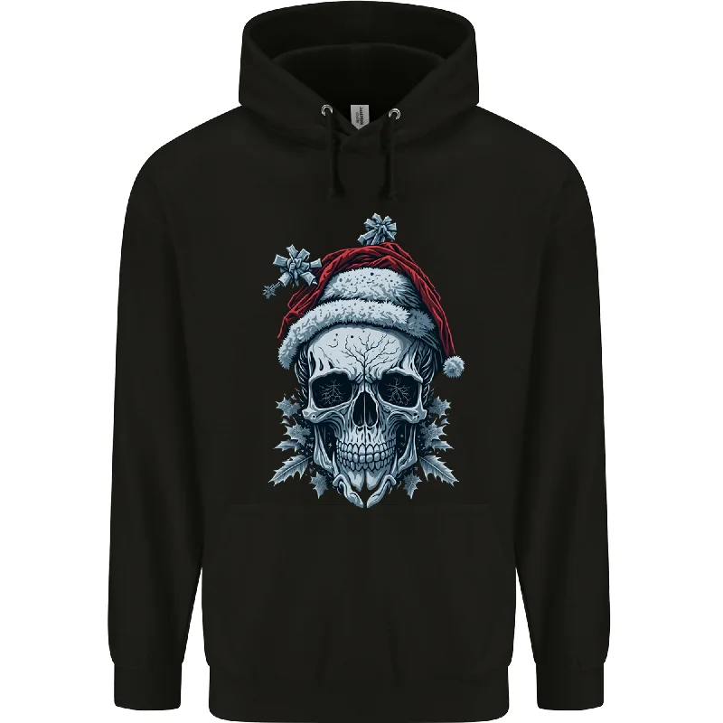 Special Discount Icy Christmas Skull Wearing an Xmas Hat Mens 80% Cotton Hoodie