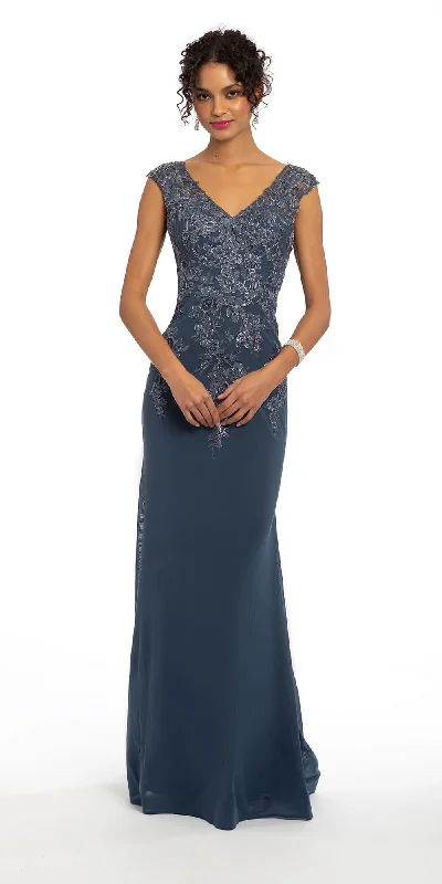 Final Markdown Embroidered V Back Mesh Trumpet Dress with Shawl