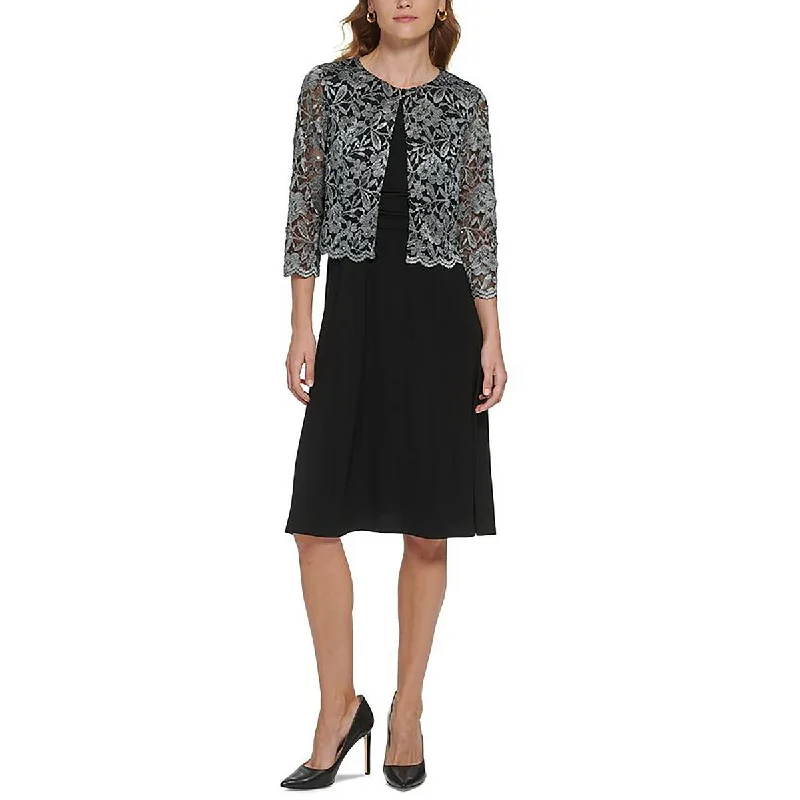 New Deals Jessica Howard Womens Petites Applique Three-Quarter Sleeve Two Piece Dress