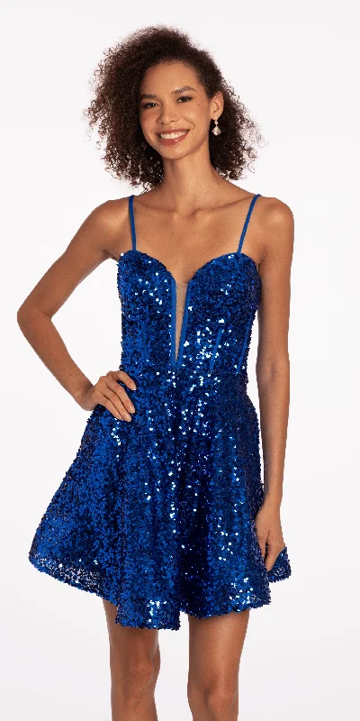 Unmissable Offer Plunging Sweetheart Corset Sequin Fit and Flare Dress