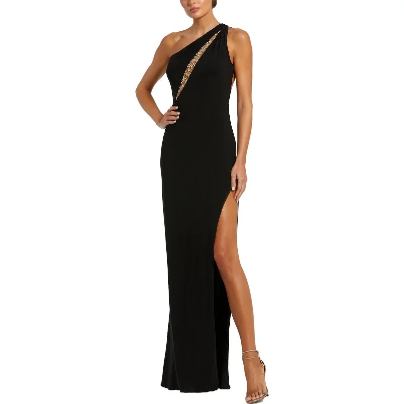 Act Fast Mac Duggal Womens Illusion One Shoulder Evening Dress
