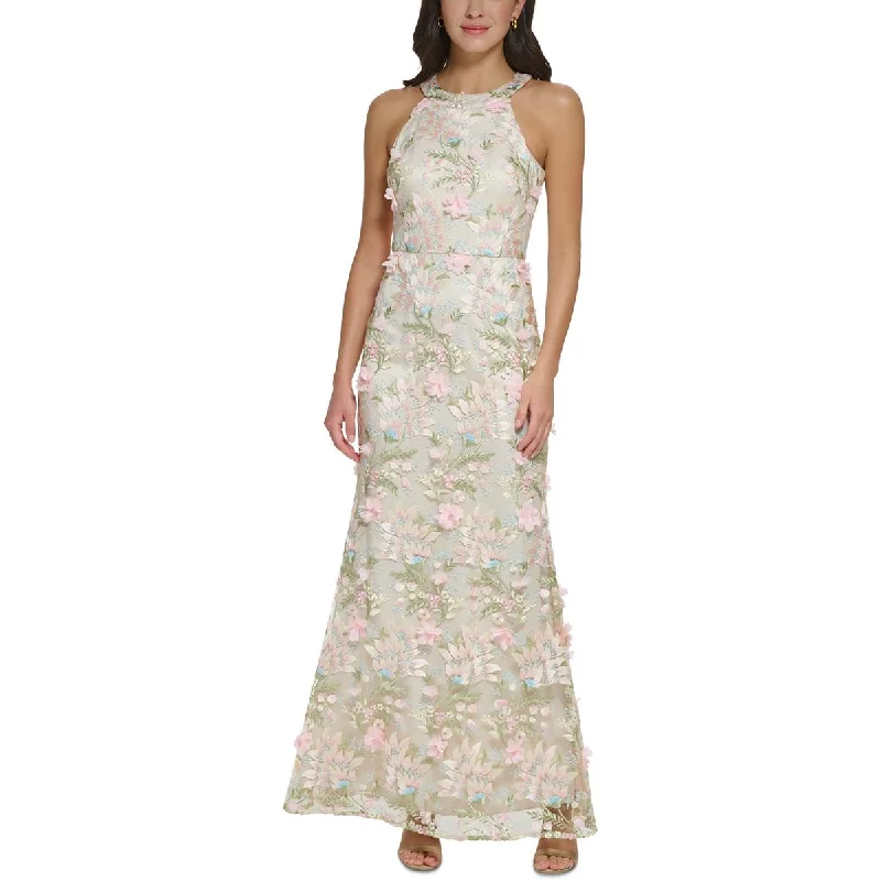Savings Galore Eliza J Womens Petites Halter Embroidered Evening Dress