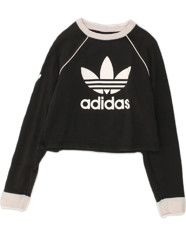 Massive Deals ADIDAS Womens Crop Graphic Sweatshirt Jumper UK 6 XS Black Cotton