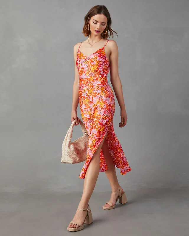 Quick Sale Allen Satin Floral Midi Dress