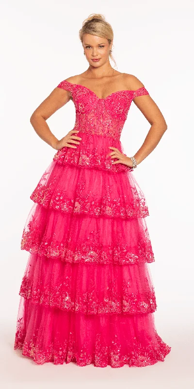 Limited Availability Off the Shoulder Embellished Tiered Corset Ballgown