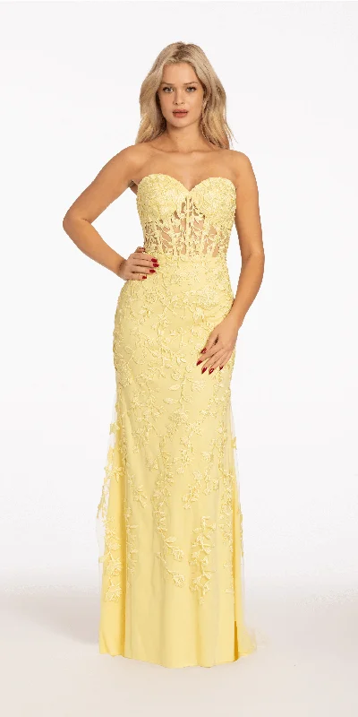Massive Deals Rose Embroidered Illusion Corset Dress with Sweep Train