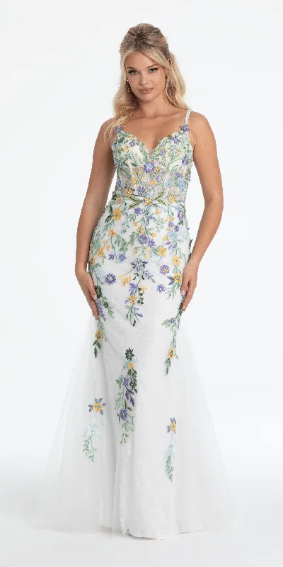 Price Slash Floral Embroidered Mesh Corset Keyhole Mermaid Dress with Shawl