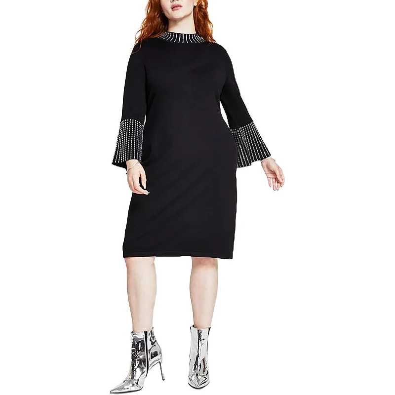 Fantastic Offers Calvin Klein Womens Plus Embellished Mock Neck Sweaterdress