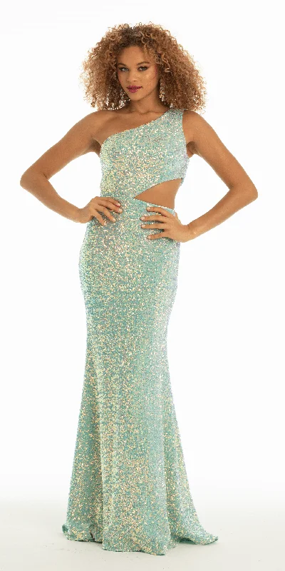 Savings Galore Velvet Sequin One Shoulder Cut Out Dress