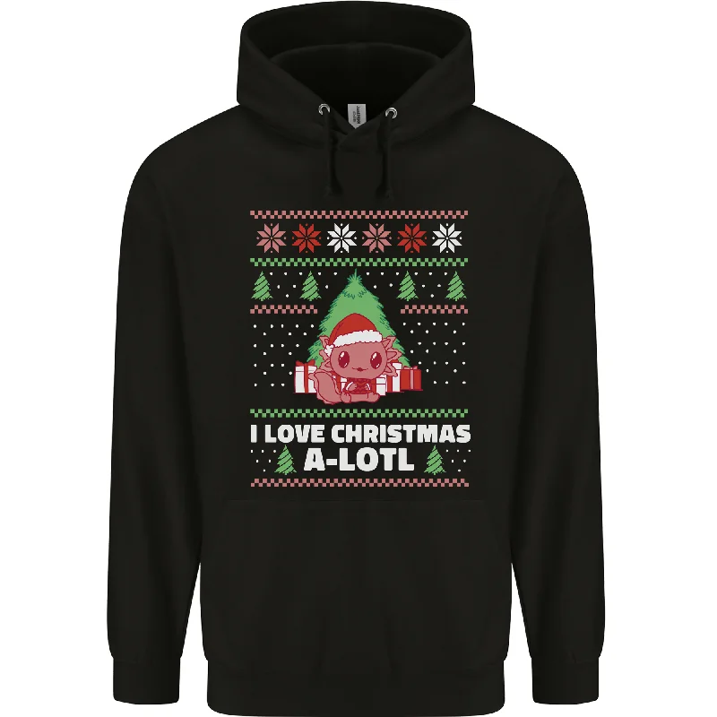 Don’t Miss Out I Love Christmas A-Lotl Funny Axolotl Xmas Mens 80% Cotton Hoodie