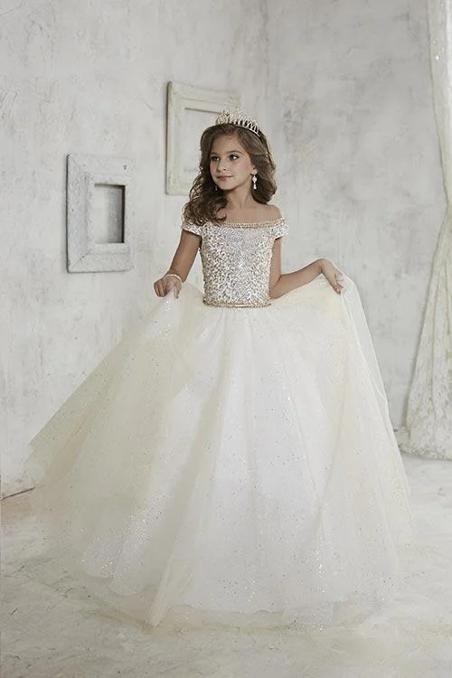 Final Clearance Tiffany Princess 13457 Girls Long Pageant Dress Corset Tulle A Line Shimmer Crystal Gown