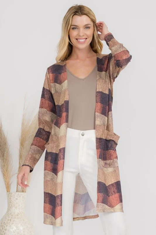 Daily Deals Woven Knit Printed Open Front Cardigan