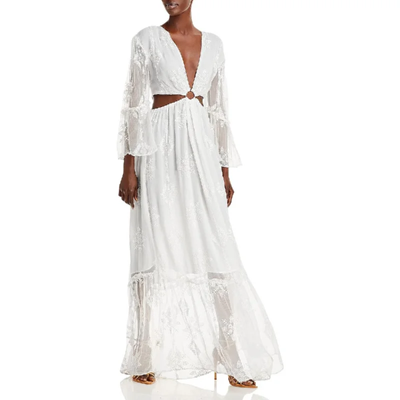 Price Buster Ramy Brook Womens Freddie Embroidered Cut Out Maxi Dress