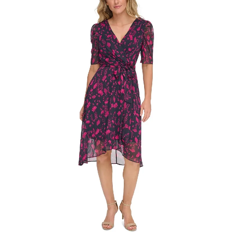 Midnight Madness Tommy Hilfiger Womens Floral Print Chiffon Wear To Work Dress