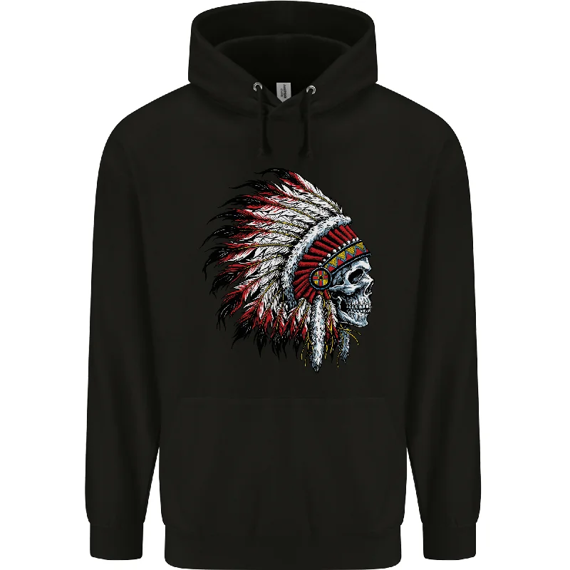 Exclusive Deal Indian Skull Headdress Biker Motorbike Mens 80% Cotton Hoodie