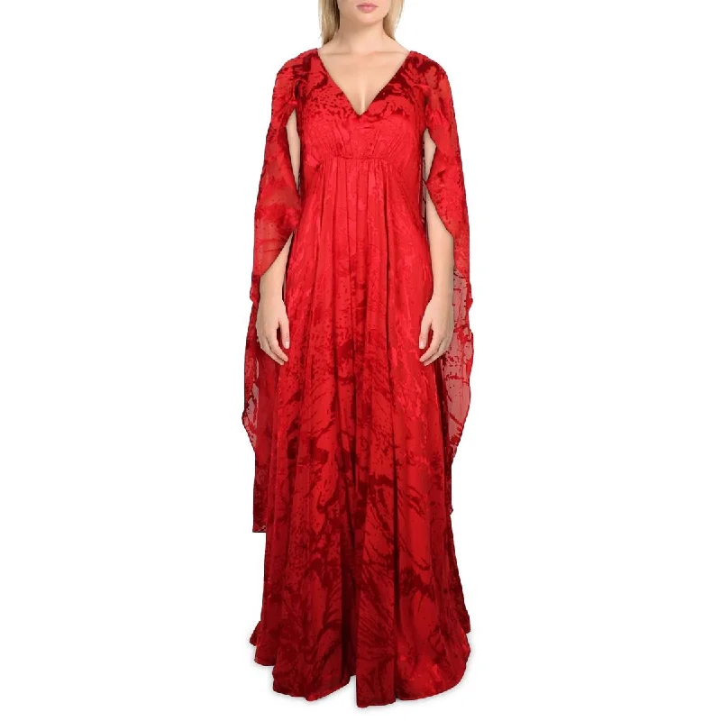 Inventory Reduction Rene Ruiz Collection Womens Burnout Cape Sleeve Evening Dress
