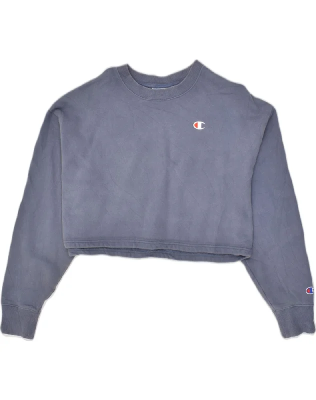 Hurry In CHAMPION Womens Crop Sweatshirt Jumper UK 14 Medium Blue Cotton