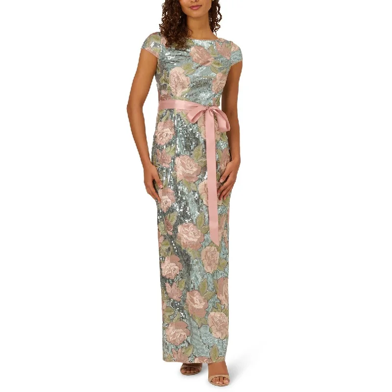 Early Bird Discount Adrianna Papell Womens Sequined Floral Evening Dress