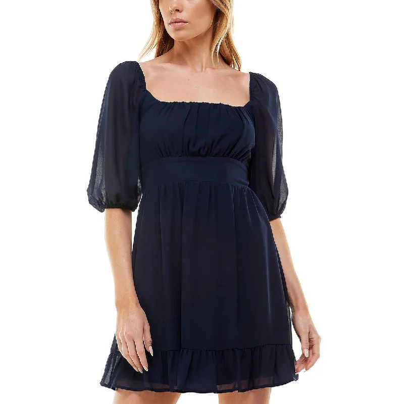 Season Finale Sale Speechless Womens Juniors Emma Chiffon Tie-Back Fit & Flare Dress