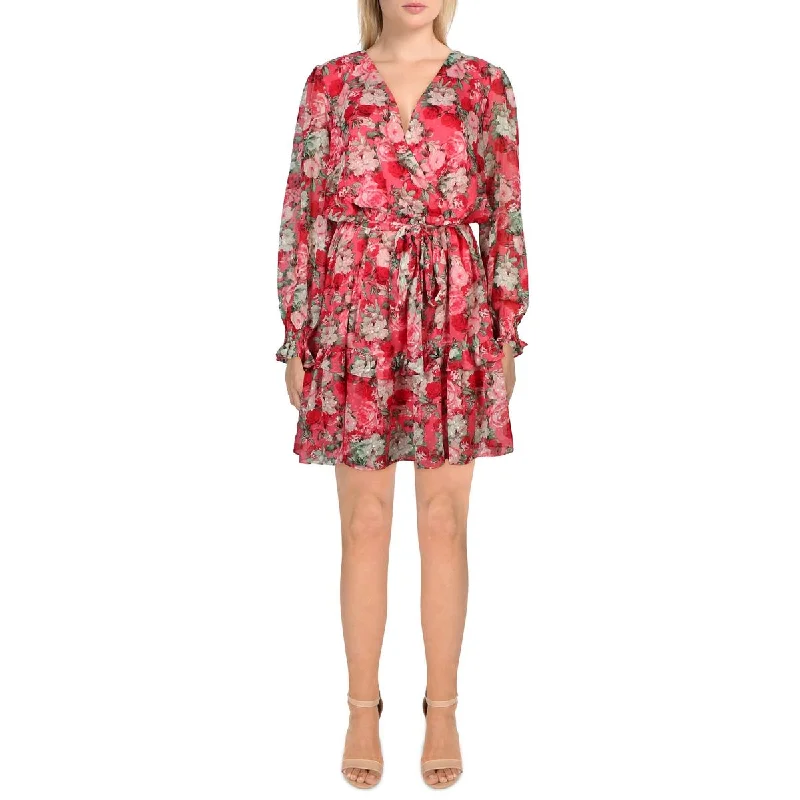 Flash Deals Gabby Skye Womens Chiffon Floral Fit & Flare Dress