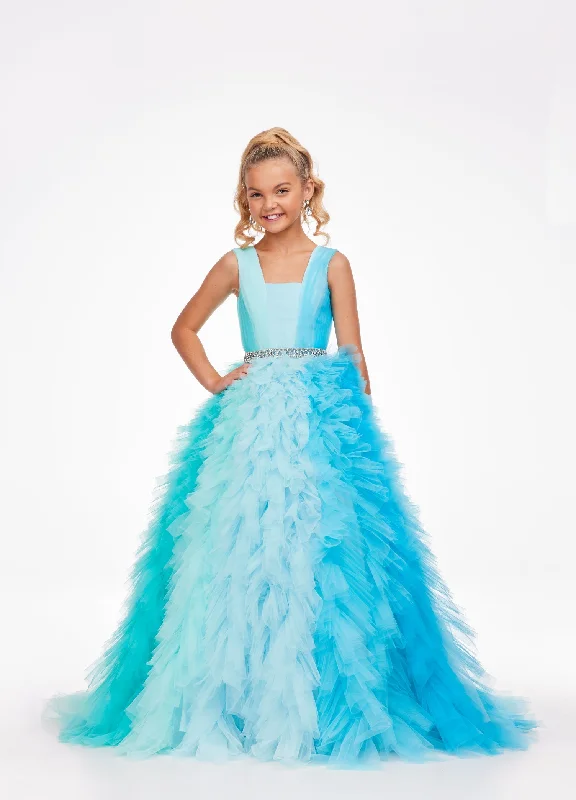 New Markdowns Ashley Lauren Kids 8137 Size 12 Blue Girls Preteens Pageant Dress Layered Tulle Skirt Square Neckline