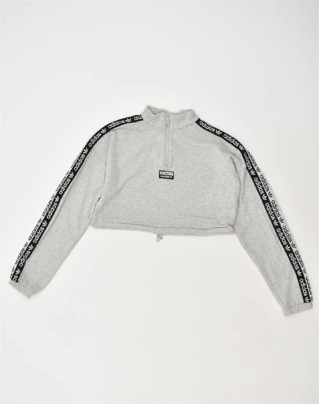 Price Reduction ADIDAS Womens Crop Graphic Sweatshirt Jumper UK 6 XS Grey Cotton