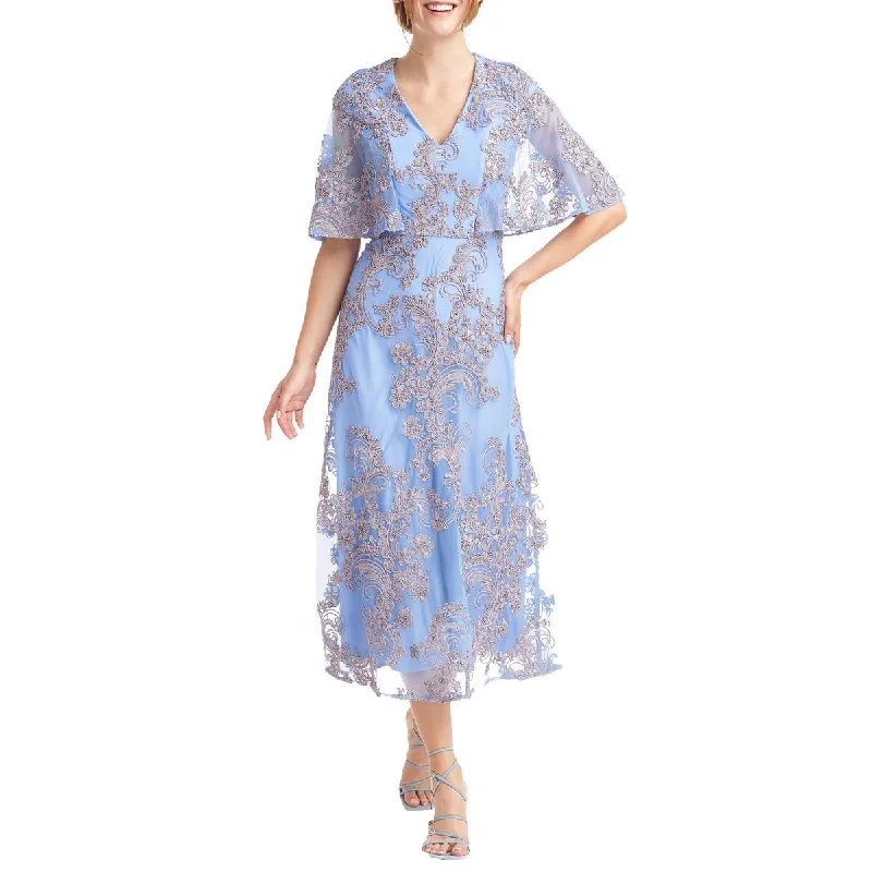 Instant Savings JS Collections Womens Embroidered Cape Sleeve Midi Dress