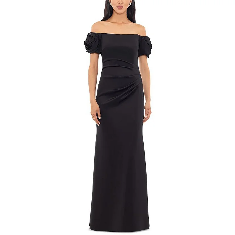 Can't Be Beat Xscape Womens Floral Off-The-Shoulder Evening Dress