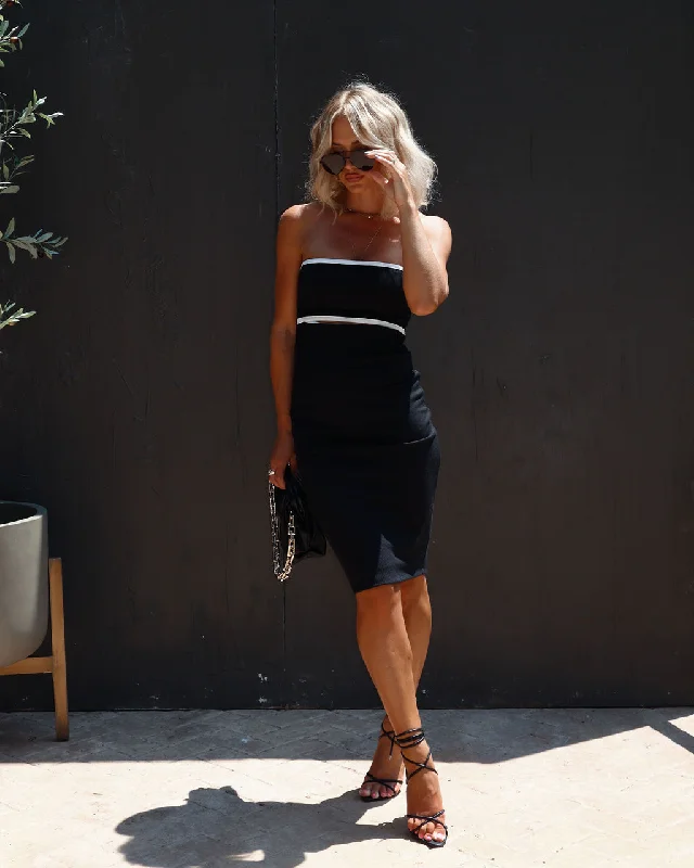Discount Days Modern Day Jackie Ribbed Cutout Strapless Midi Dress