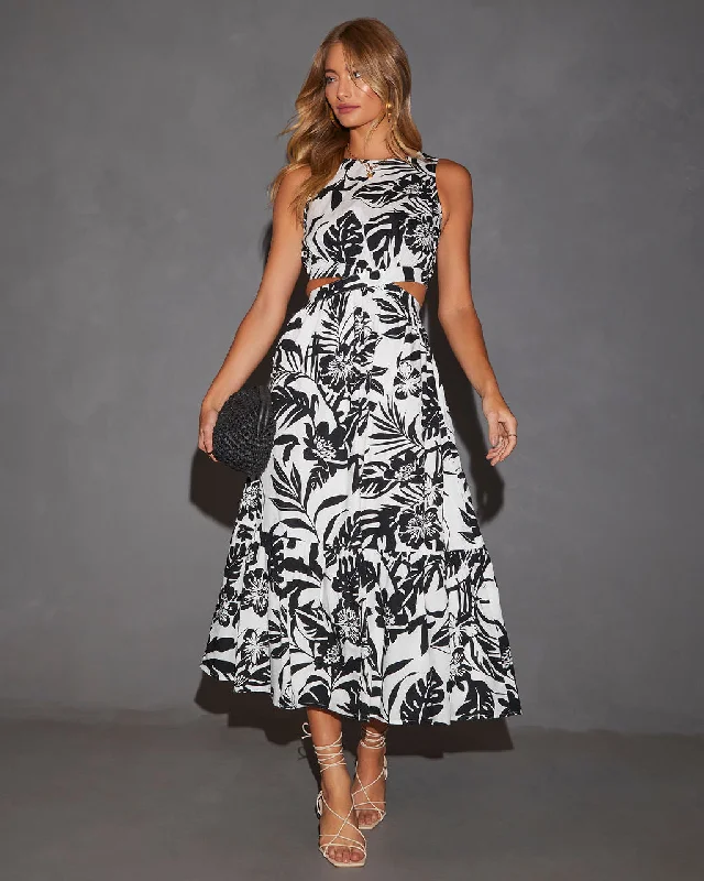 Price Cut Malakai Tropical Print Midi Dress