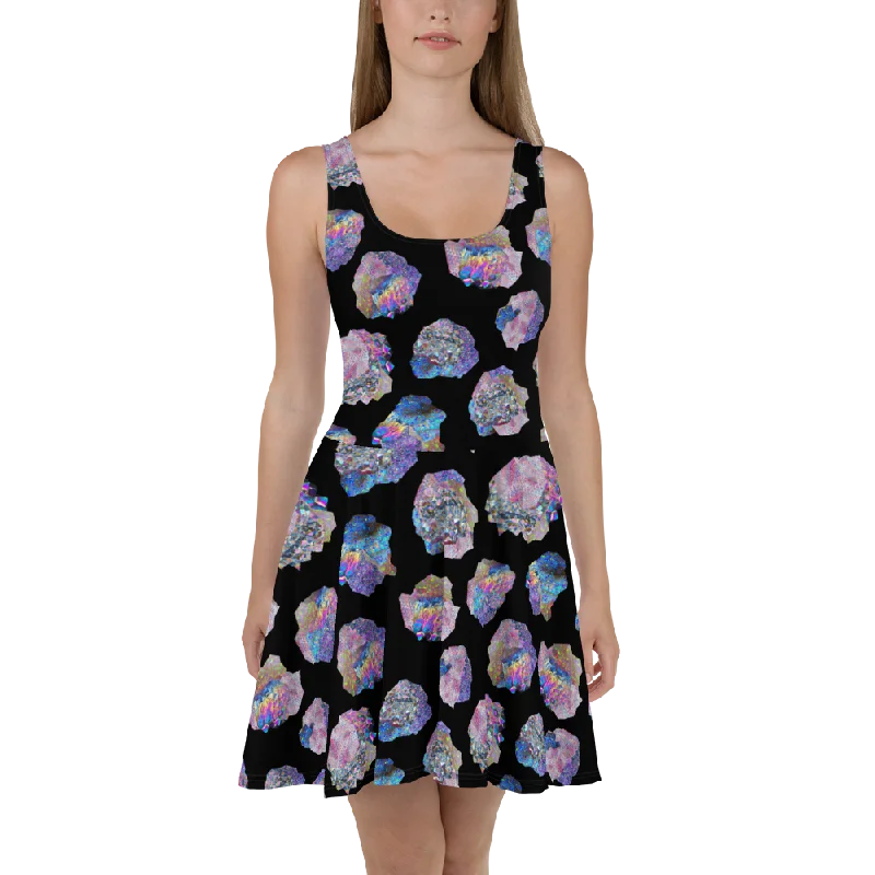 Super Sale Black Crystal Cluster Skater Dress